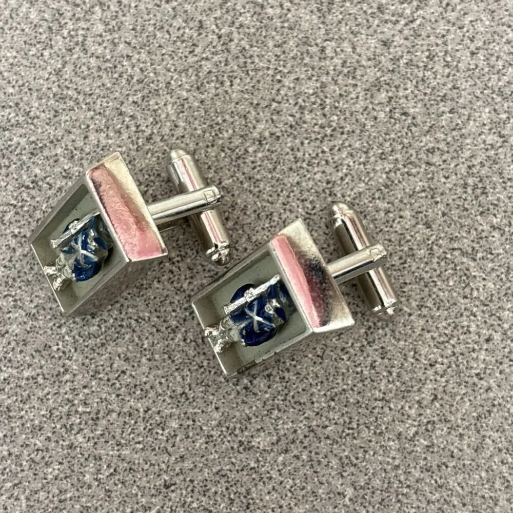 Vintage Shields Patriotic Silver Tone Cufflinks Soldier With Sword Tie Tack, Pin